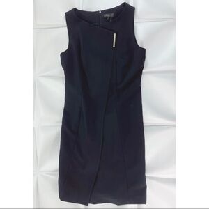 Donna Karan Sz 6 Black Sheath Shift Suit Pencil Faux Wrap Dress